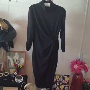 Tahari Elegant Black Long Sleeve Midi Dress Size 8. Like New!
